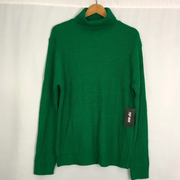 POP MAN Turtleneck Green Unisex Sweater Size L - Picture 1 of 10